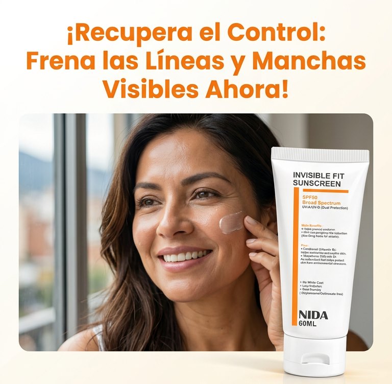 Mujer aplicando protector solar NIDA en el rostro